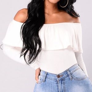 White ruffle long sleeve top